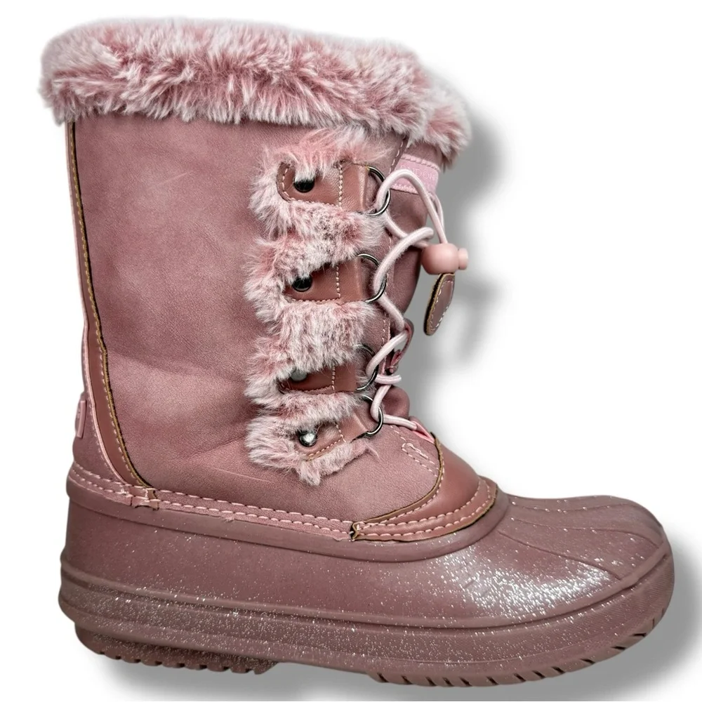 London Fog Faux Fur Winter Snow Boots Pink Suede Size 4 Cabincore Cozy Outdoor